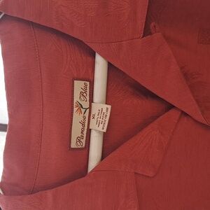 MEN'S PARADISE BLUE 100% SILK Button shirt Hawaiian print